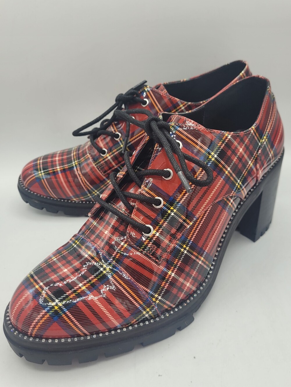 Jessica Simpson Resina red plaid Tartan chunky 3.25" heel oxfords - Picture 5 of 16